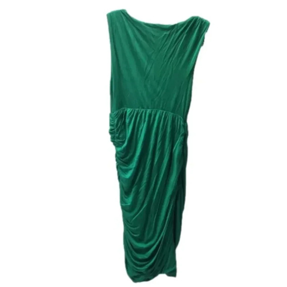 Anthropologie Deletta Emerald Green Wicklow Silk Midi Dress Ruched M - Picture 3 of 10